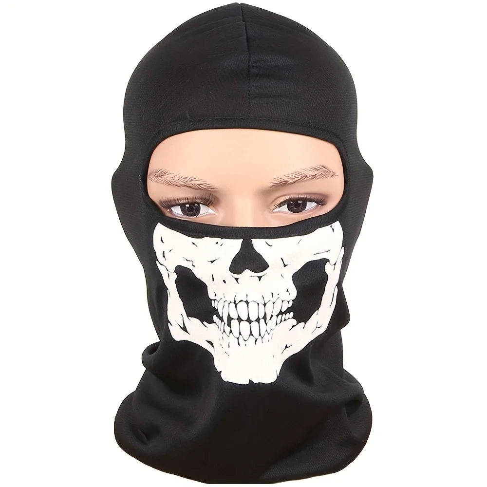 Full Face Balaclava with Skull Print - Windproof Mask for Cycling, Skiing & Motorcycle Riding
