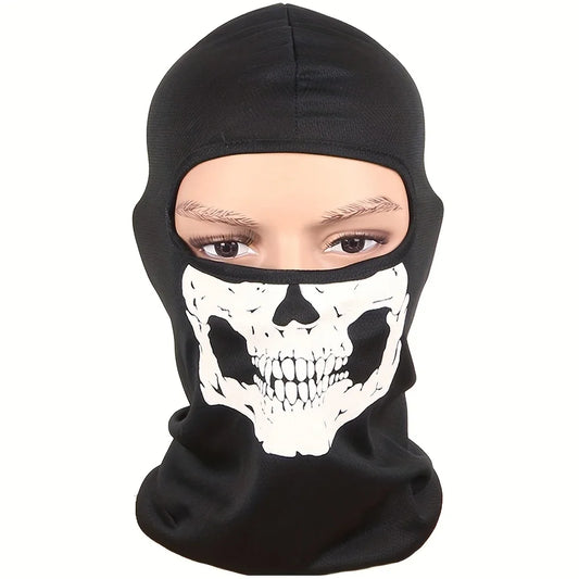 Full Face Balaclava with Skull Print - Windproof Mask for Cycling, Skiing & Motorcycle Riding
