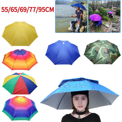 Foldable Umbrella Hat - Waterproof Hands-Free Rain & Sun Protection for Fishing, Camping & Beach (55-95CM Adjustable)