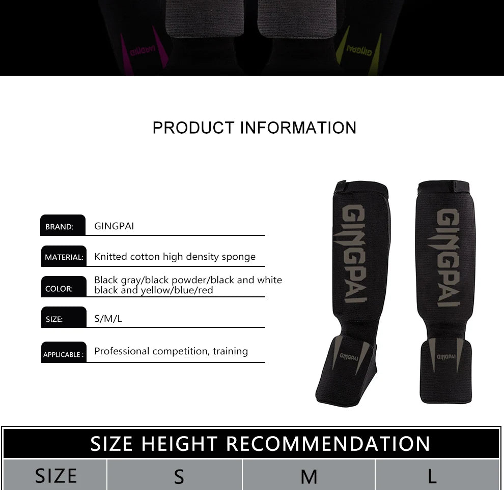 Cotton MMA Shin Guards - Boxing Kickboxing Foot Protection with Instep Ankle Support for TKD Muay Thai Training