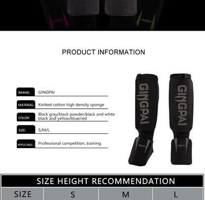 Cotton MMA Shin Guards - Boxing Kickboxing Foot Protection with Instep Ankle Support for TKD Muay Thai Training