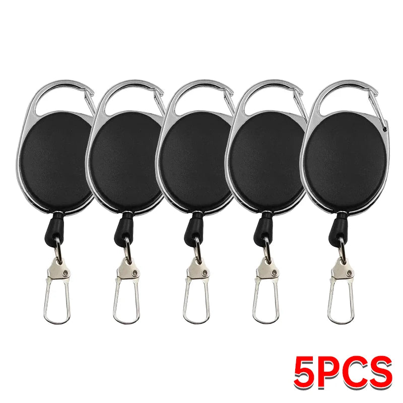 Retractable Badge Holder with Keychain - ID Card Holder with Backpack Clip, Lanyard & Hiking Buckle Key Ring Tool