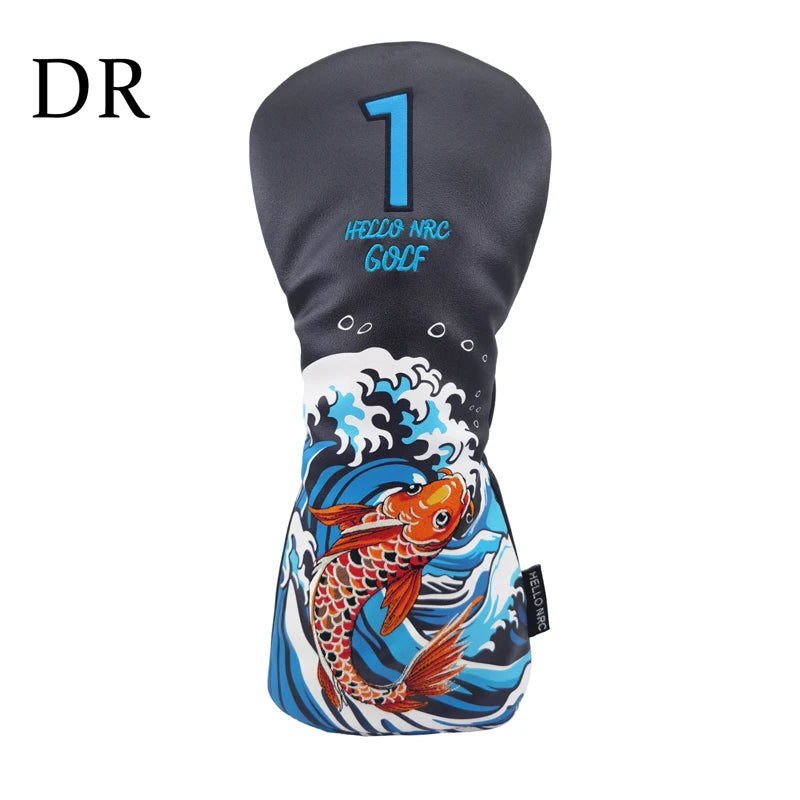 Koi Pattern Golf Club Head Covers – PU Leather, Waterproof, Driver / Fairway / Hybrid / Putter