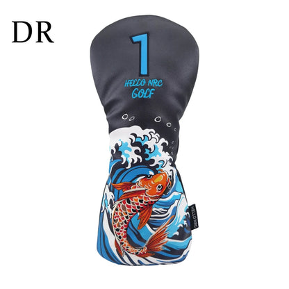 Koi Pattern Golf Club Head Covers – PU Leather, Waterproof, Driver / Fairway / Hybrid / Putter