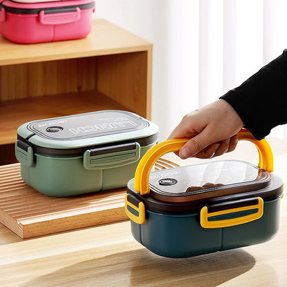 Portable Double-Layer Lunch Box with Compartments - Microwave Safe Food Container with Fork & Spoon Set for Picnic and Fresh Food Storage