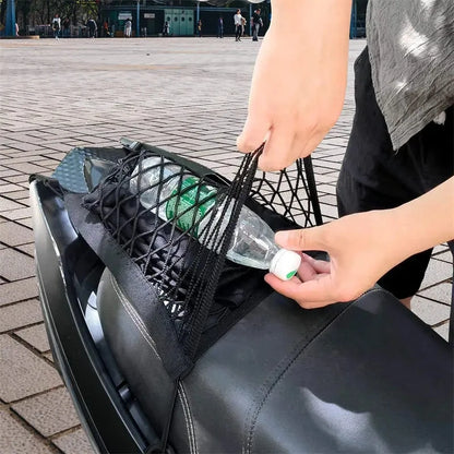 High-Elastic Double Layer Motorcycle Cargo Net - 10"x11" Bungee Net with Hooks for Helmet & Luggage Storage