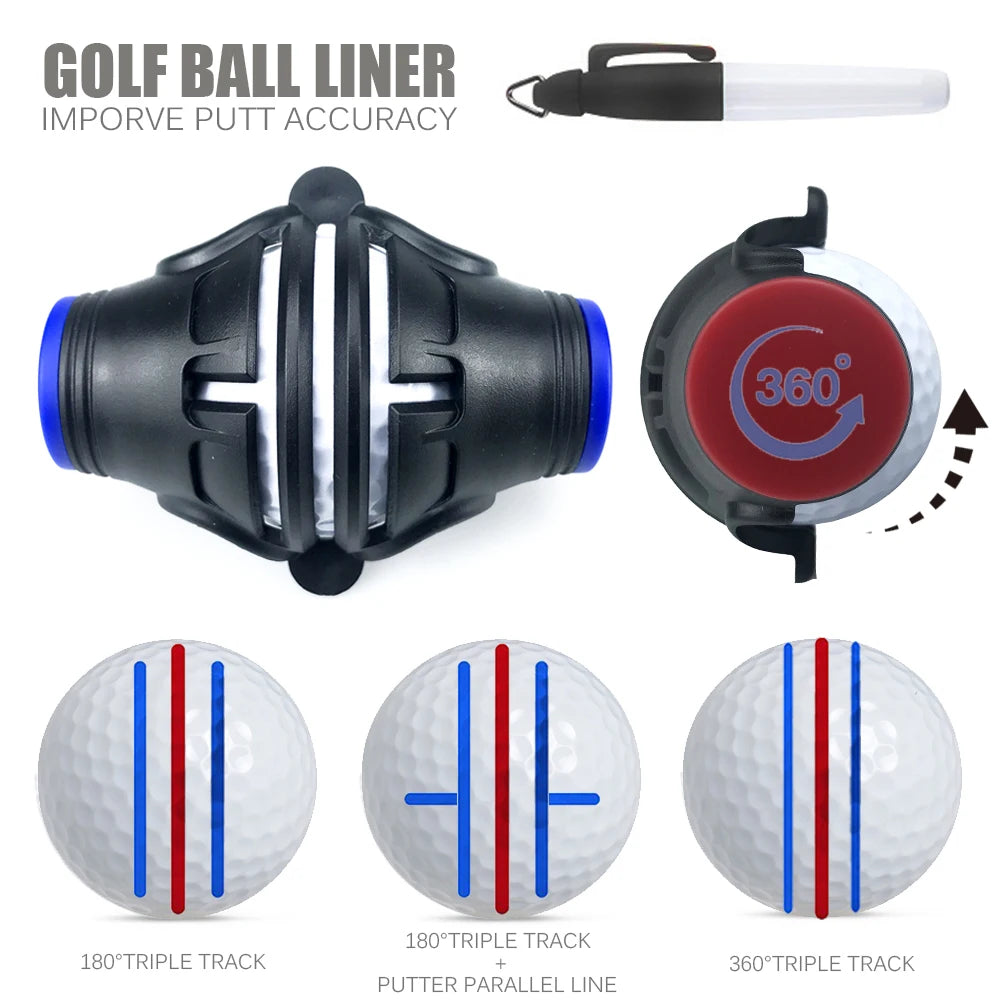 360° Rotating Golf Ball Liner Marker Template with Pen - Putting Positioning Tool to Improve Putt Accuracy
