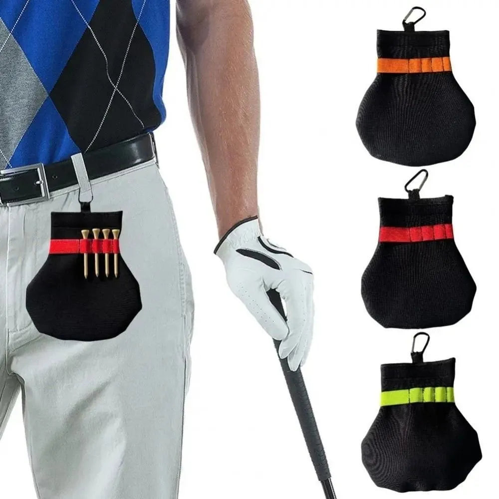 Golf Ball Pouch with Metal Clip - Spacious Terylene Carry Bag for Balls and Tees