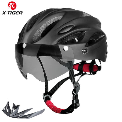 X-TIGER Adult Cycling Helmet with LED Rear Light - Dual Mode Goggle, Lightweight Breathable Design, Fits 58-62cm