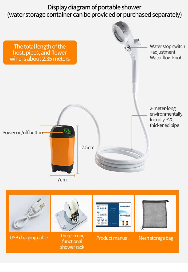 Portable Rechargeable Electric Shower Pump 2026 – USB Powered Waterproof for Outdoor Camping Beach Hiking Pet Bath Car Wash