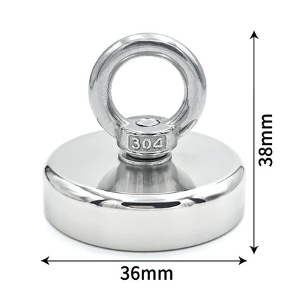 Neodymium Fishing Magnet - N52 Heavy Duty Rare Earth Magnet with Eyebolt (D16-D42mm, 5-61kg Pull Force)