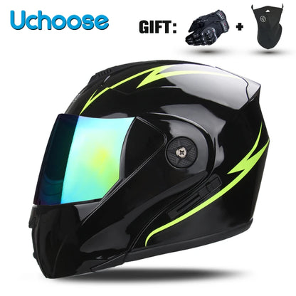 DOT Certified Modular Flip-Up Motorcycle Helmet - Dual Visor Cross-Country Safety Helmet - Unisex