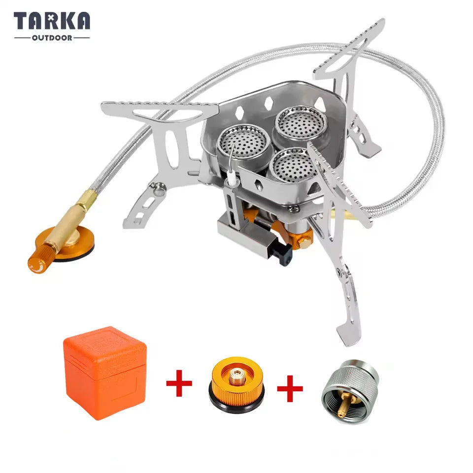 Professional 3-Head Gas Stove - 5800W Folding Camping Burner - Portable Backpacking Furnace for Outdoor Hiking, Picnic & BBQ