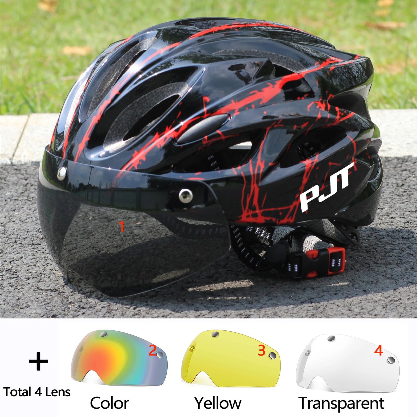 PJT Ultra-Light Cycling Helmet with Magnetic Goggles - PC Shell & EPS Foam Construction, MTB Bike Helmet
