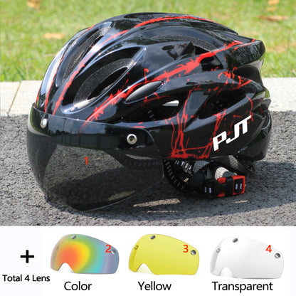 PJT Ultra-Light Cycling Helmet with Magnetic Goggles - PC Shell & EPS Foam Construction, MTB Bike Helmet