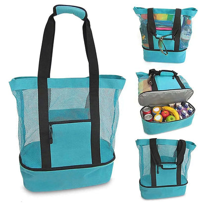 Waterproof Double-Layer Beach Tote Bag - Large Capacity Mesh Swimming Storage Bag with Heat Preservation for Women