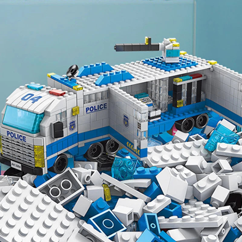 6-in-1 Emergency Vehicle Building Blocks Set - Police, Fire Truck & Construction Models (Compatible Building Bricks)