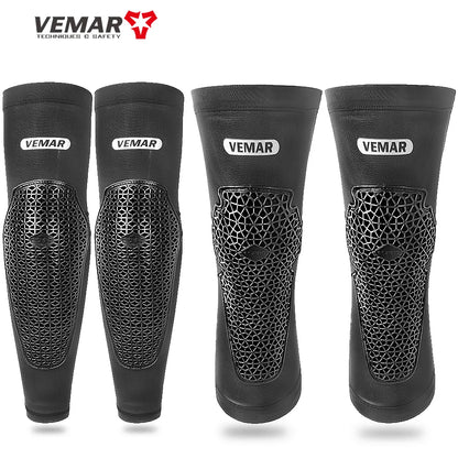 VEMAR Motorcycle Knee and Elbow Pads - Breathable Anti-Fall Protection Guards for Motocross, MTB, DH Cycling - High Elasticity Sleeves