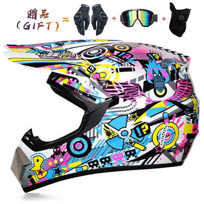 Kids Flip-Up Motorcycle Helmet - Off-Road Motocross ATV Dirt Bike Downhill MTB DH Racing + 3 Free Gifts