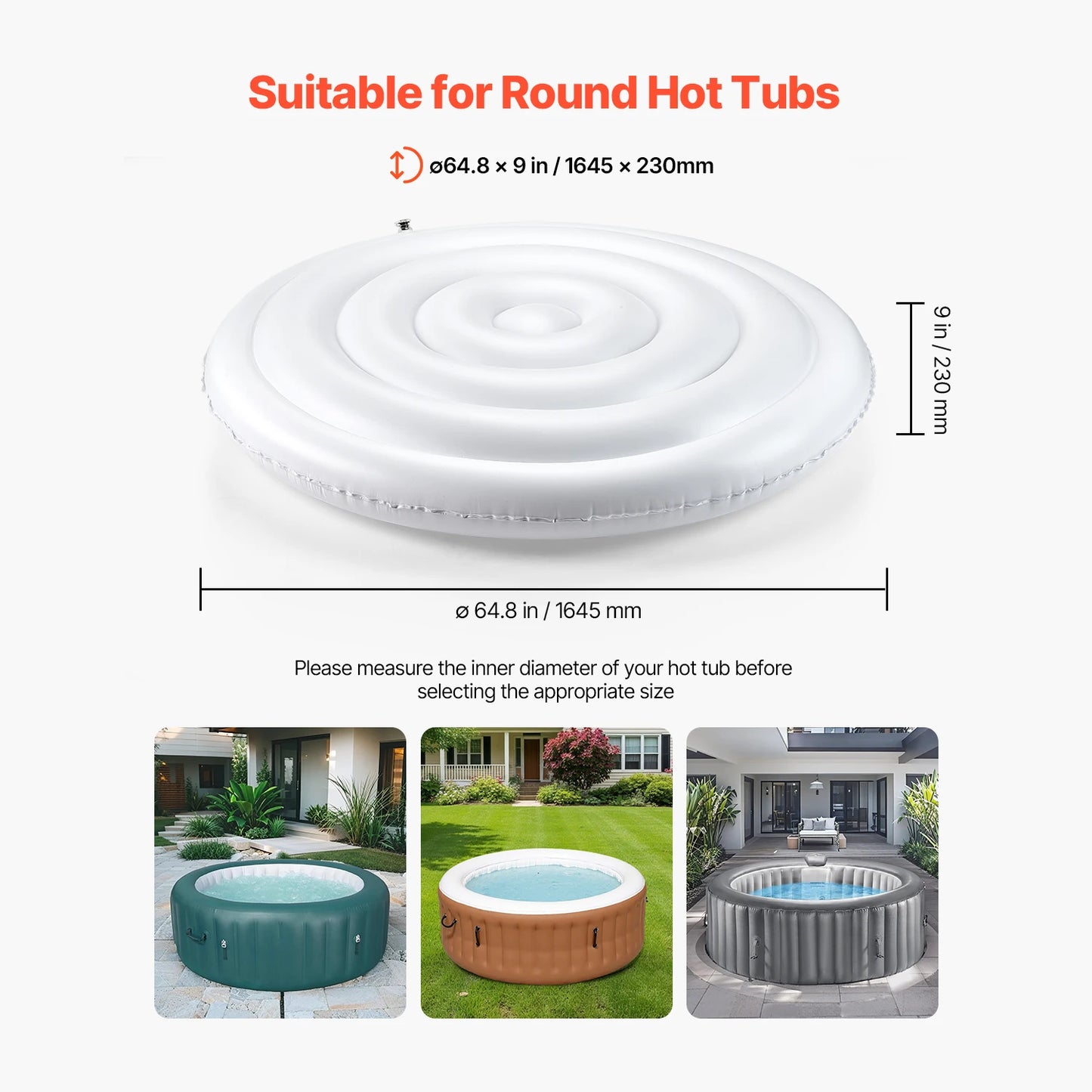 Inflatable Hot Tub Cover - Round Insulated Spa Cover for Recovery & Relaxation (65" Diameter)