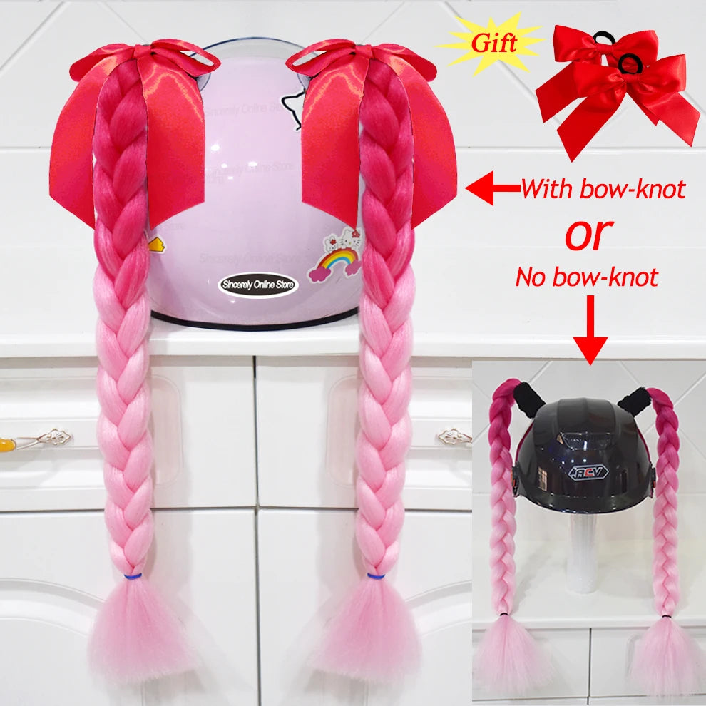 Motorcycle Helmet Braids - 2 Piece Set Women's Ponytail Wig with Suction Cup for Motorbike Helmets (164 Colors Available, Dual Pigtail Twist Style)