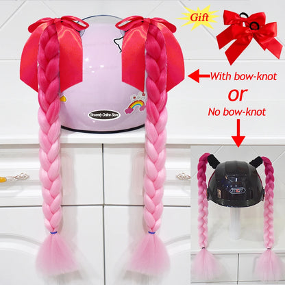 Motorcycle Helmet Braids - 2 Piece Set Women's Ponytail Wig with Suction Cup for Motorbike Helmets (164 Colors Available, Dual Pigtail Twist Style)