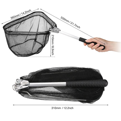 Professional Telescoping Fishing Landing Net - Aluminum Alloy Construction - Extends 55cm to 190cm with Folding Mesh Design