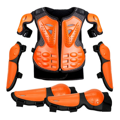 Kids Full Body Motorcycle Armor Set - Protective Vest Jacket with Kneepads for Motocross Riding