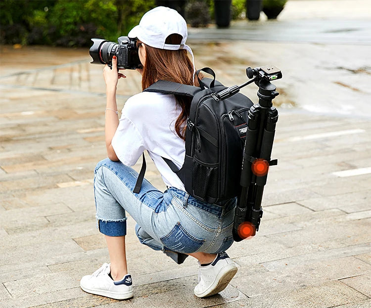 Large Capacity Camera Backpack - Waterproof DSLR Bag with Tripod Holder & Rain Cover