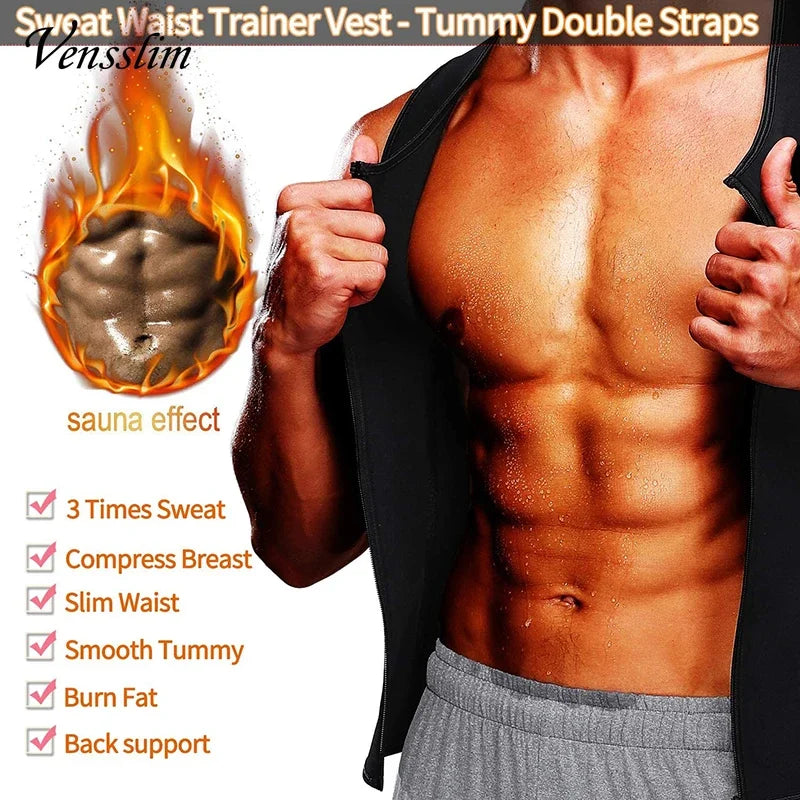 Men's Compression Body Shaper - Waist Trainer Vest with Sauna Sweat Technology for Fat Burning Workouts