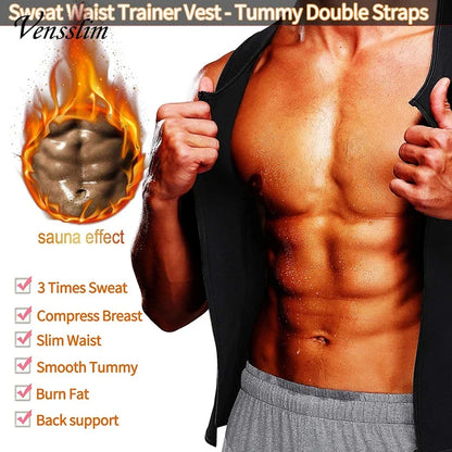 Men's Compression Body Shaper - Waist Trainer Vest with Sauna Sweat Technology for Fat Burning Workouts
