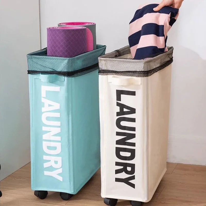 Foldable Laundry Basket with Wheels - Multi-Purpose Storage for Clothes, Yoga Gear & Bathroom Accessories