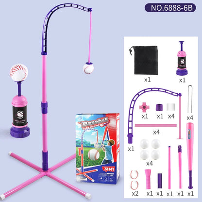 3-in-1 Kids Baseball Training Set - Batting Tee, Stand & Pitching Machine with 4 Softballs & Bat (Ages 3-8)