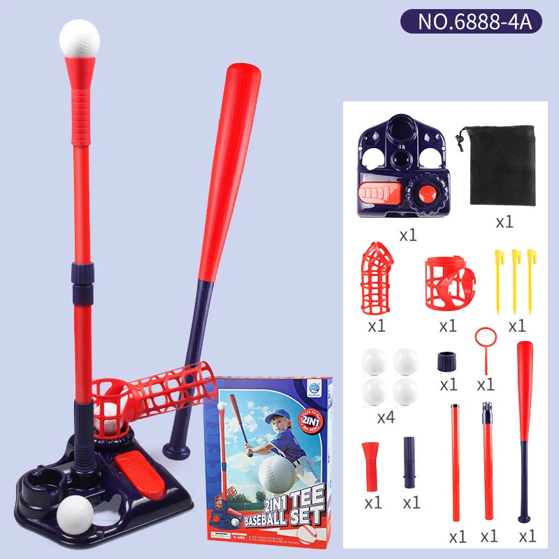 3-in-1 Kids Baseball Training Set - Batting Tee, Stand & Pitching Machine with 4 Softballs & Bat (Ages 3-8)