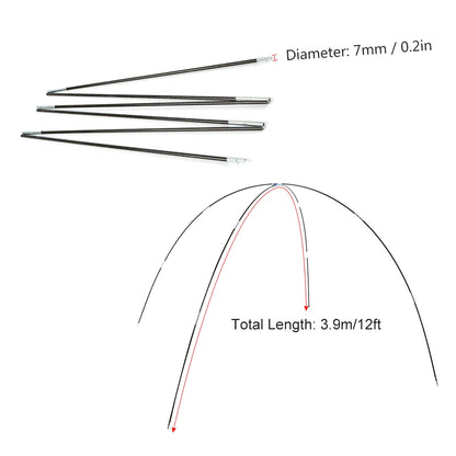 Glass Fiber Tent Arc Poles Replacement - 12-Piece Set (1 Pair) for Camping Tents (3.26m/3.4m/3.9m Options)