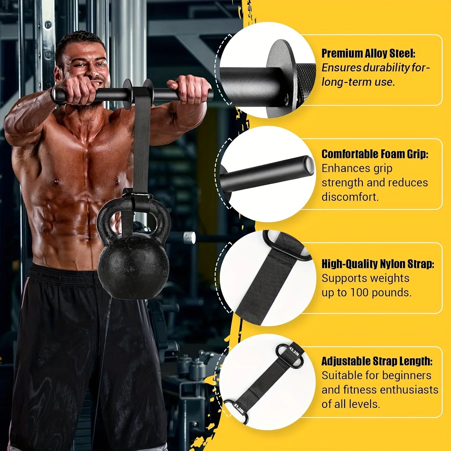 Wrist Roller Forearm Strength Trainer - Durable Home Workout Equipment with Thickened Non-Slip Handle and Adjustable Belt