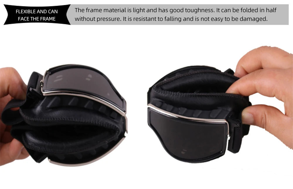 Retro Motorcycle Goggles - Windproof Folding Helmet Sunglasses with Leather Trim