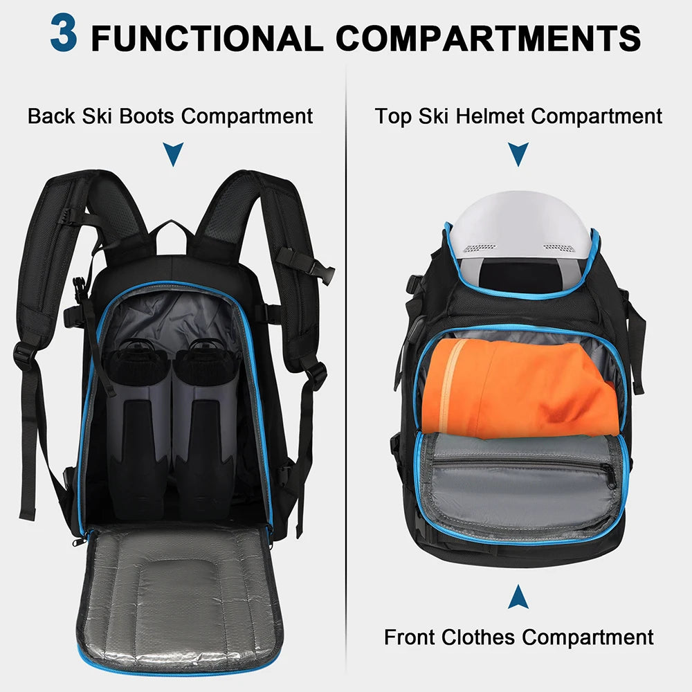 50L Waterproof Ski Boot Bag Backpack - Large Capacity with Dry Wet Separation for Snowboard Boots, Helmet, Goggles & Skis