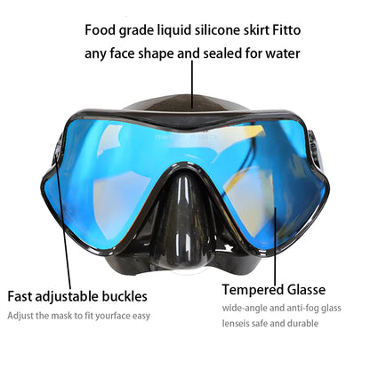 Professional Snorkeling Mask Set Tempered Glass Diving Goggles Foldable Dry Snorkel Tube Travel Case Anti-Fog Silicone
