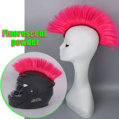Universal Synthetic Mohawk Hair Sticker - Reusable Motorcycle & Bicycle Helmet Accessory for Outdoor Racing