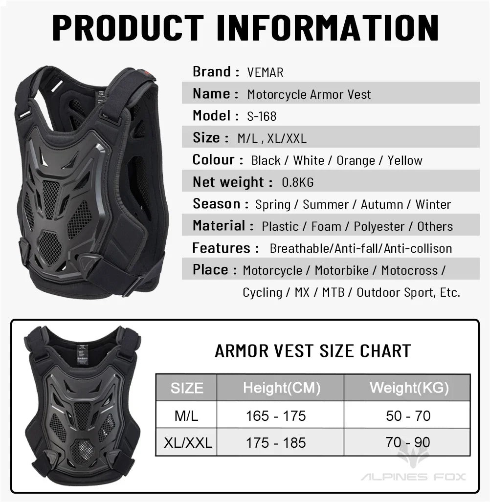 All-Season Motorcycle Armor Vest - PE Shell Body Protection for Motocross, Dirt Bike & MTB - Men & Women