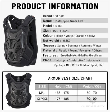 All-Season Motorcycle Armor Vest - PE Shell Body Protection for Motocross, Dirt Bike & MTB - Men & Women