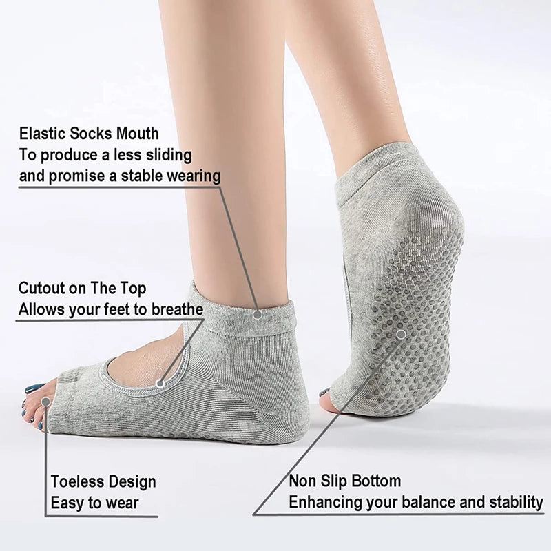 Premium Women's Two-Toe Yoga Socks - Anti-Slip Cotton Pilates & Ballet Dance Socks with Quick-Dry Breathable Design