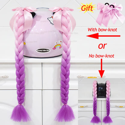 Motorcycle Helmet Braids - 2 Piece Set Women's Ponytail Wig with Suction Cup for Motorbike Helmets (164 Colors Available, Dual Pigtail Twist Style)