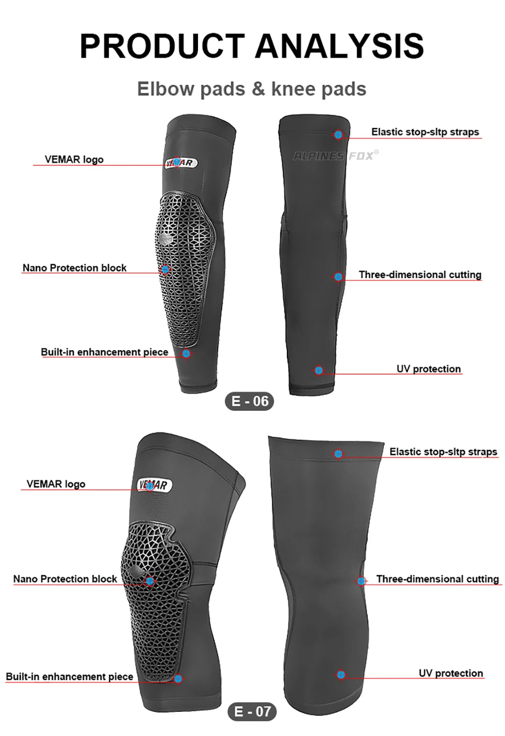 VEMAR Motorcycle Knee and Elbow Pads - Breathable Anti-Fall Protection Guards for Motocross, MTB, DH Cycling - High Elasticity Sleeves