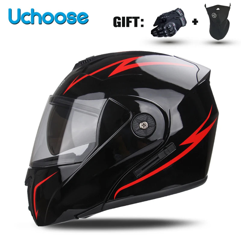 DOT Certified Modular Flip-Up Motorcycle Helmet - Dual Visor Cross-Country Safety Helmet - Unisex
