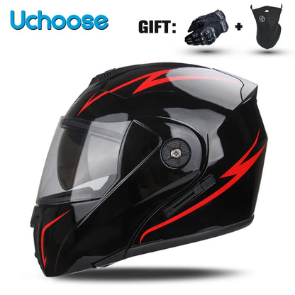 DOT Certified Modular Flip-Up Motorcycle Helmet - Dual Visor Cross-Country Safety Helmet - Unisex