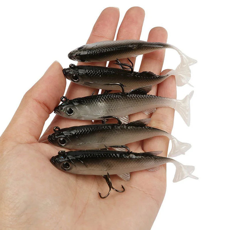 Soft Fishing Lure Kit 5pcs 8cm/2.8in Artificial Bait with Hooks
