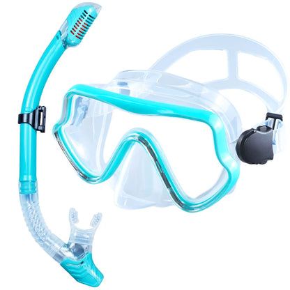 Professional Adult Diving Mask & Snorkel Kit - Tempered Glass Panoramic Swimming Goggles with Training Snorkel Gear