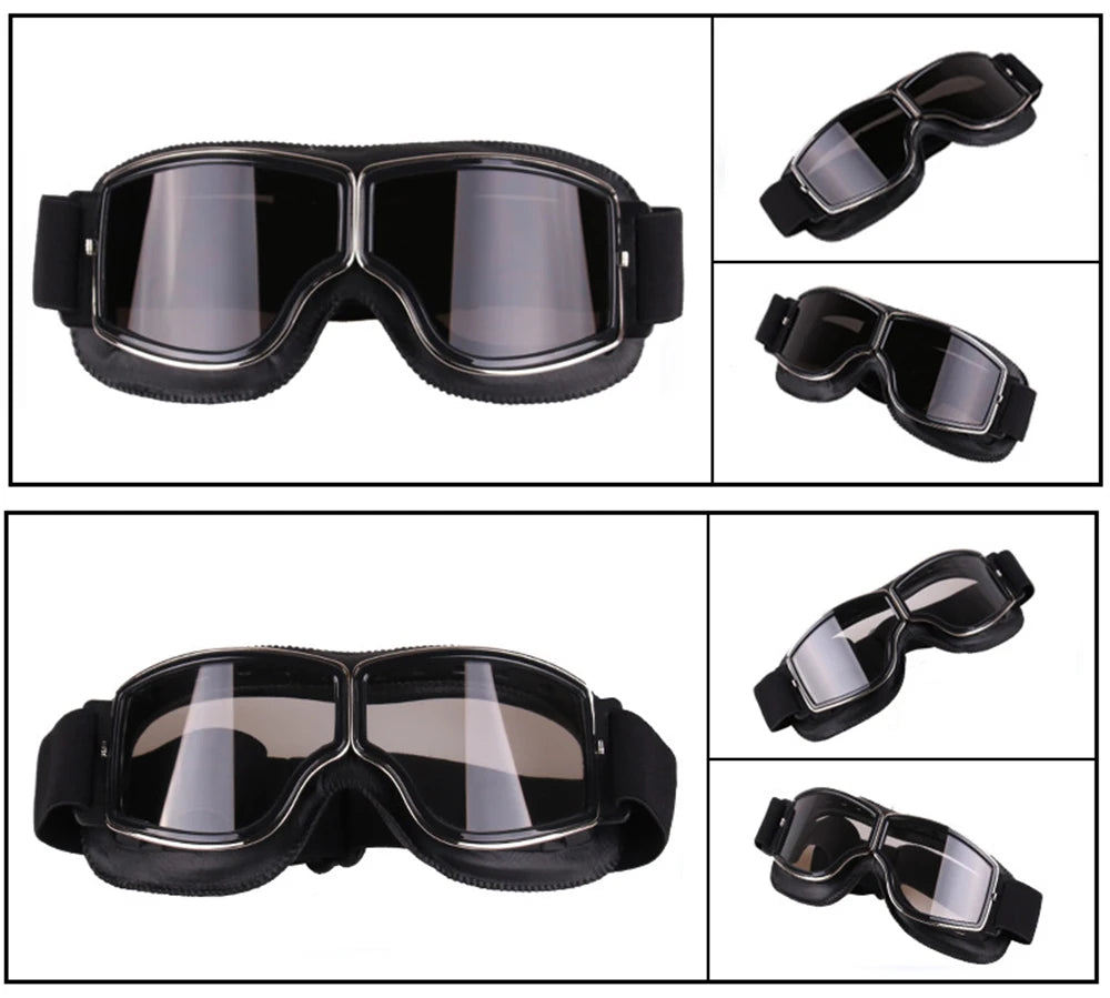Retro Motorcycle Goggles - Windproof Folding Helmet Sunglasses with Leather Trim